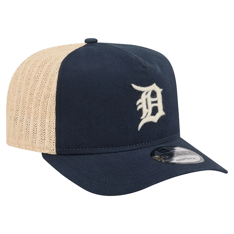 Men's New Era  Navy/Natural Detroit Tigers Grained 9FIFTY A-Frame Trucker Adjustable Hat