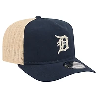 Men's New Era  Navy/Natural Detroit Tigers Grained 9FIFTY A-Frame Trucker Adjustable Hat
