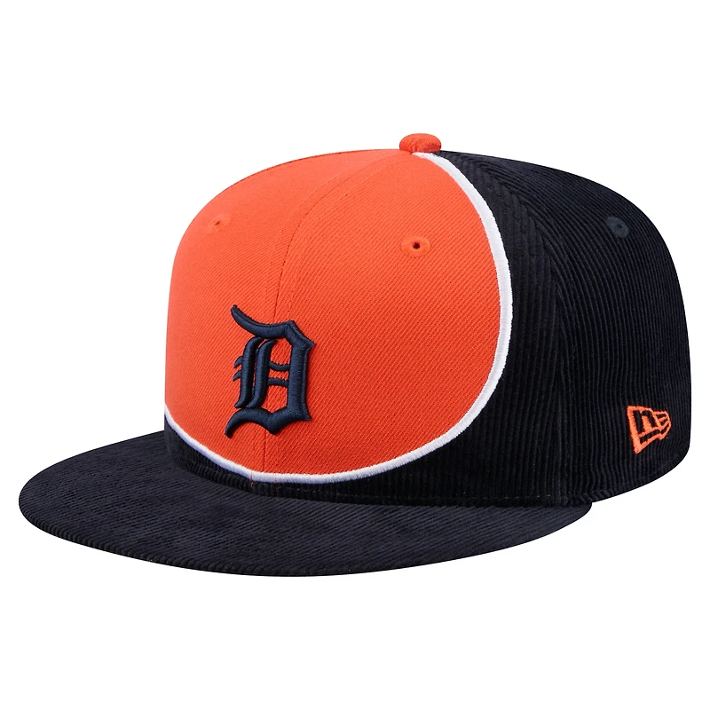 Casquette snapback rétro en velours côtelé New Era bleu marine/orange des Detroit Tigers pour homme