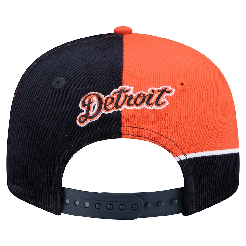 Casquette snapback rétro en velours côtelé New Era bleu marine/orange des Detroit Tigers pour homme