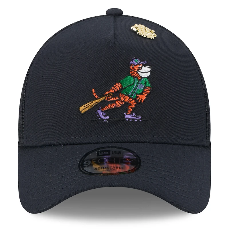 Casquette camionneur ajustable New Era bleu marine Detroit Tigers 2025 Big League Chew A-Frame 9FORTY pour homme