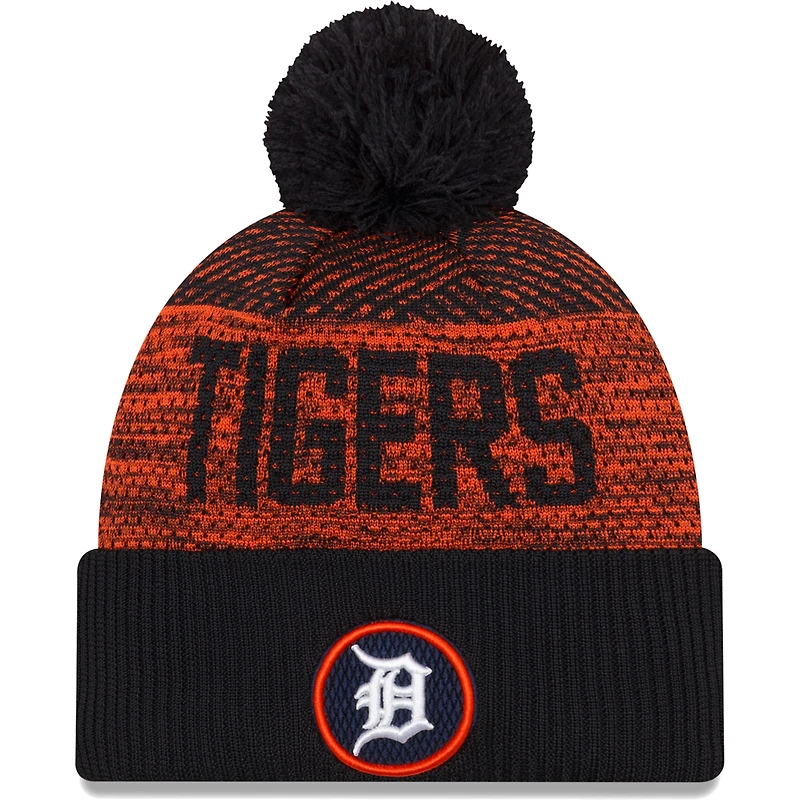 Bonnet en tricot à revers sport avec pompon pour homme Detroit Tigers Authentic Collection New Era bleu marine