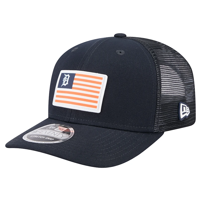 Casquette extensible à bouton-pression New Era bleu marine avec drapeau des Detroit Tigers 9SEVENTY pour homme