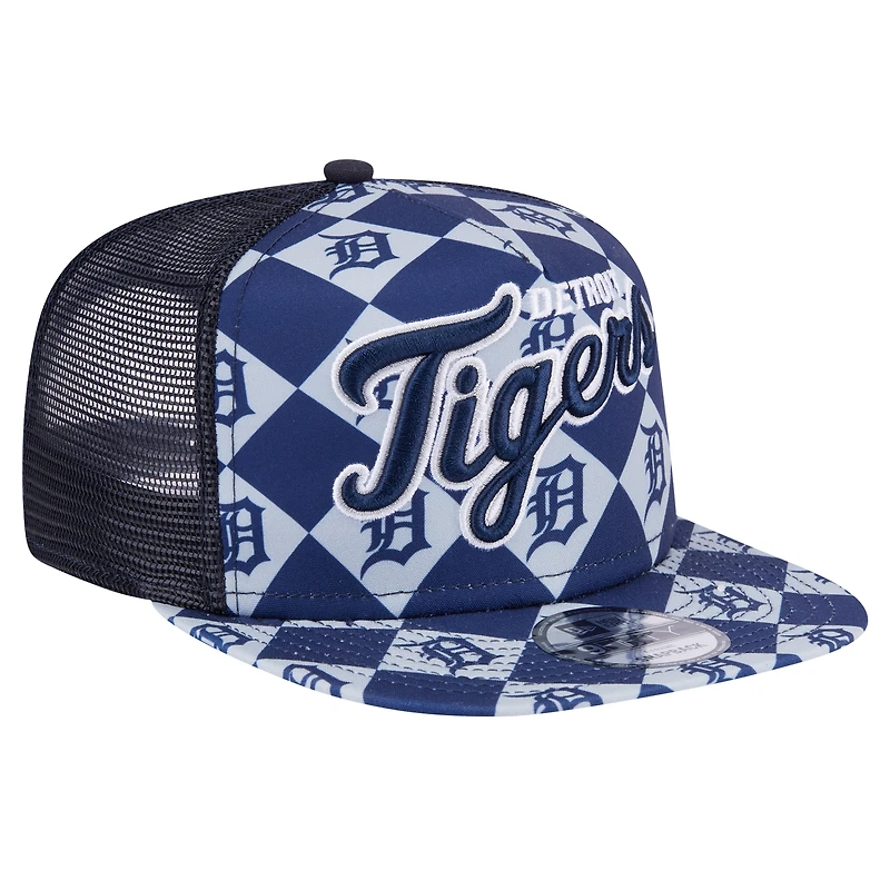 Men's New Era Navy Detroit Tigers Seeing Diamonds A-Frame Trucker 9FIFTY Snapback Hat