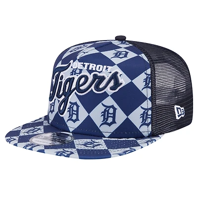 Men's New Era Navy Detroit Tigers Seeing Diamonds A-Frame Trucker 9FIFTY Snapback Hat