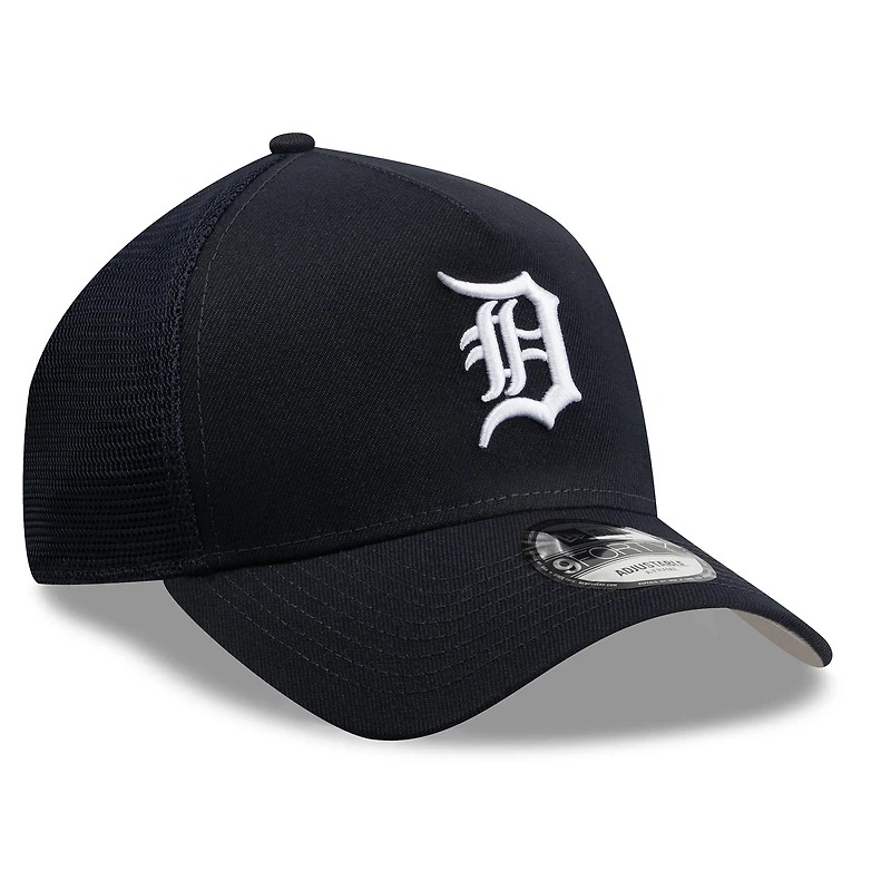 Men's New Era Navy Detroit Tigers Side Script 9FORTY A-Frame Trucker Adjustable Hat