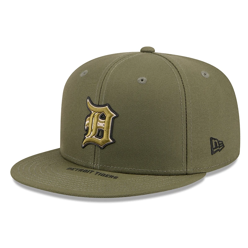 Casquette snapback New Era 9FIFTY pour homme, couleur olive, Detroit Tigers, édition spéciale Journée des forces armées 2026