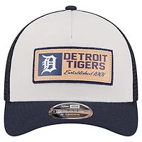 Men's New Era Stone/Navy Detroit Tigers Text A-Frame Trucker 9FORTY Hat