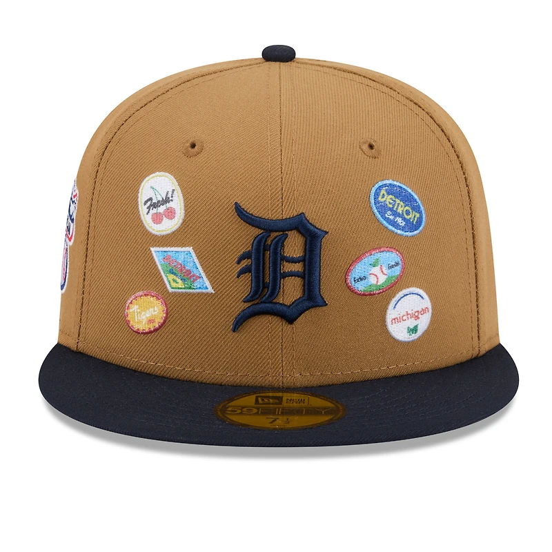 Men's New Era Tan Detroit Tigers Fruit Sticker 59FIFTY Fitted Hat