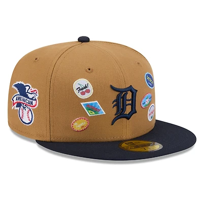 Men's New Era Tan Detroit Tigers Fruit Sticker 59FIFTY Fitted Hat