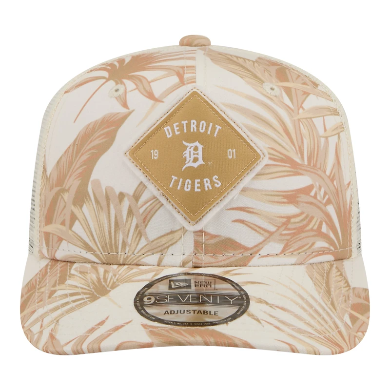 Casquette trucker ajustable New Era COOLERA 9SEVENTY pour homme, couleur beige Detroit Tigers Tonal Palm