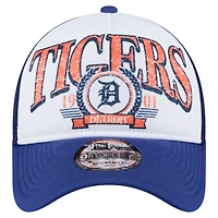 Casquette de camionneur ajustable New Era 9FORTY A-Frame blanche/bleu marine pour homme, motif Detroit Tigers