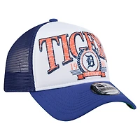 Casquette de camionneur ajustable New Era 9FORTY A-Frame blanche/bleu marine pour homme, motif Detroit Tigers