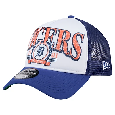 Casquette de camionneur ajustable New Era 9FORTY A-Frame blanche/bleu marine pour homme, motif Detroit Tigers