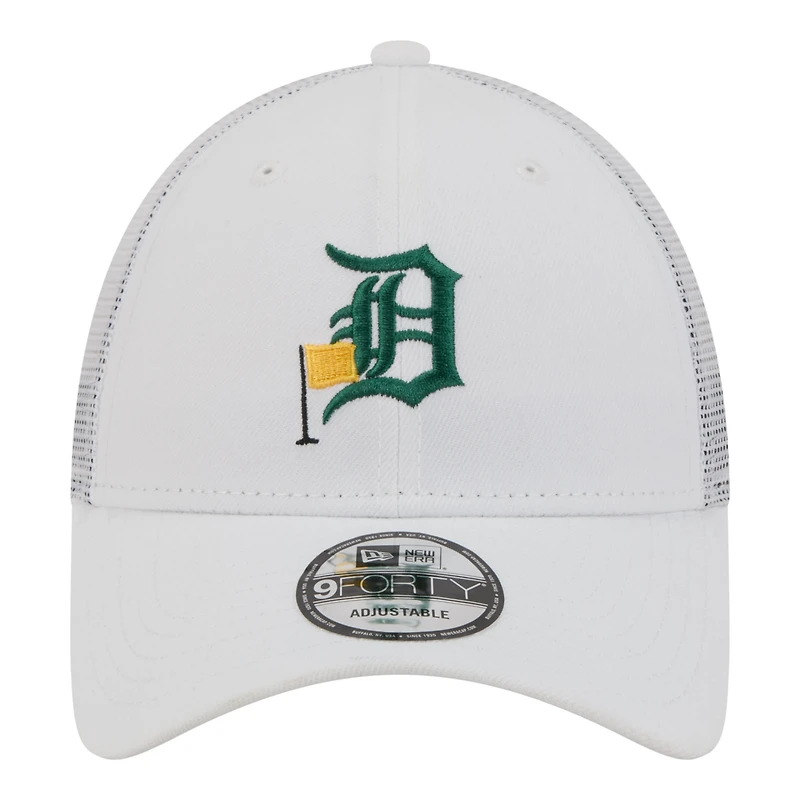 Men's New Era  White Detroit Tigers Flag 9FORTY Trucker Adjustable Hat
