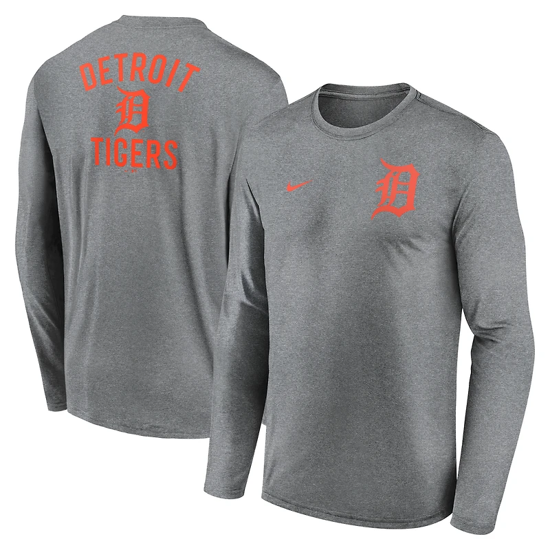 Men's Nike Heather Charcoal Detroit Tigers 2-Hit Legend Dri-FIT Long Sleeve T-Shirt