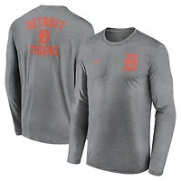 Men's Nike Heather Charcoal Detroit Tigers 2-Hit Legend Dri-FIT Long Sleeve T-Shirt