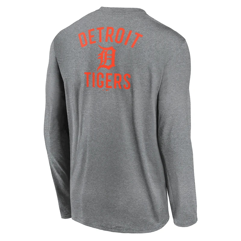 Men's Nike Heather Charcoal Detroit Tigers 2-Hit Legend Dri-FIT Long Sleeve T-Shirt