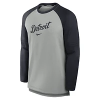 T-shirt à manches longues Nike pour homme, gris chiné/bleu marine, Detroit Tigers Authentic Collection Game Time Raglan Performance