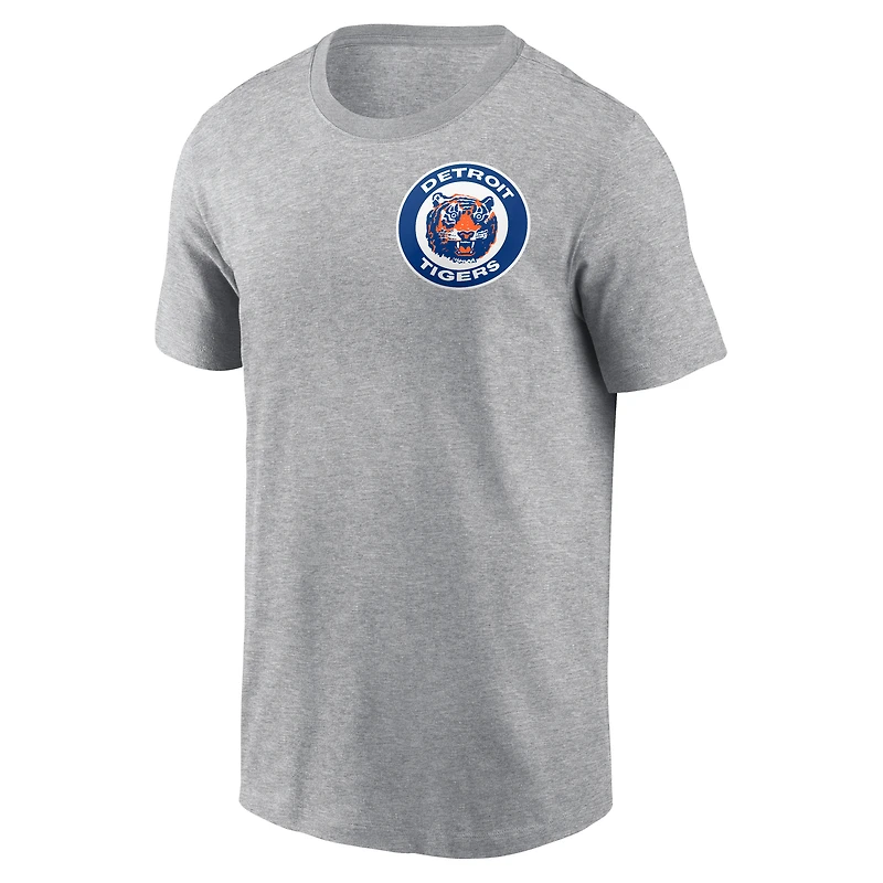 Men's Nike Heather Gray Detroit Tigers Cooperstown Collection Large Logo 2-Hit T-Shirt