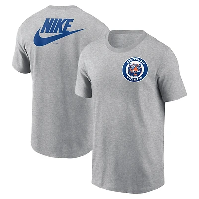 Men's Nike Heather Gray Detroit Tigers Cooperstown Collection Large Logo 2-Hit T-Shirt