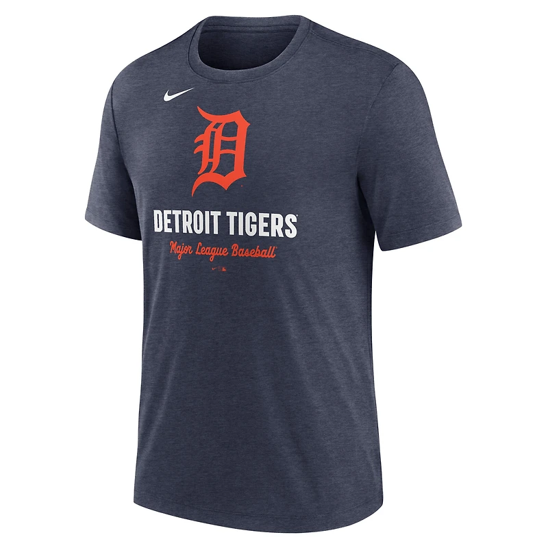 T-shirt Nike bleu marine chiné pour homme avec logo des Detroit Tigers