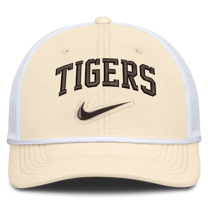 Casquette trucker ajustable Nike Detroit Tigers Rise Dri-FIT pour homme, coloris naturel/blanc.