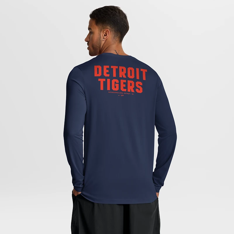 Men's Nike Navy Detroit Tigers 2-Hit Legend Dri-FIT Long Sleeve T-Shirt