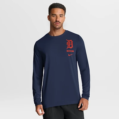 T-shirt à manches longues Nike Detroit Tigers Legend 2-Hit pour homme, bleu marine, technologie Dri-FIT