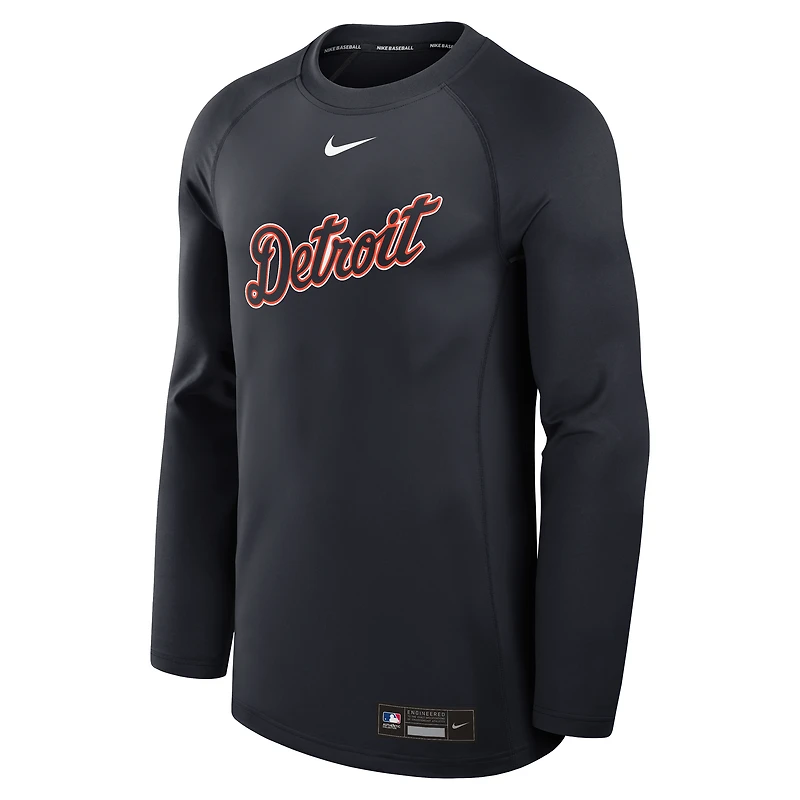 Men's Nike Navy Detroit Tigers Authentic Collection Game Time Raglan Performance Long Sleeve T-Shirt
