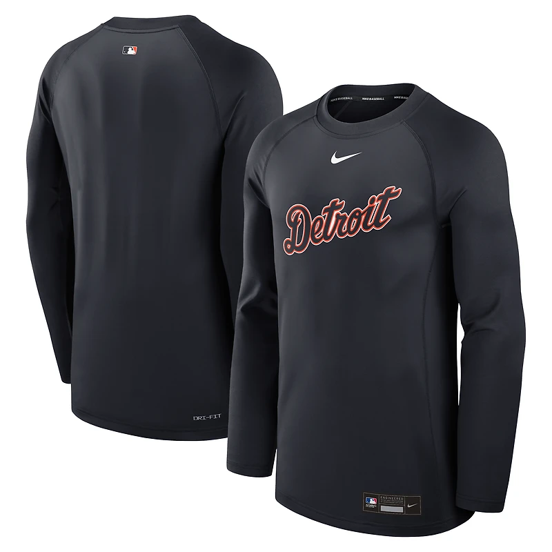 Men's Nike Navy Detroit Tigers Authentic Collection Game Time Raglan Performance Long Sleeve T-Shirt