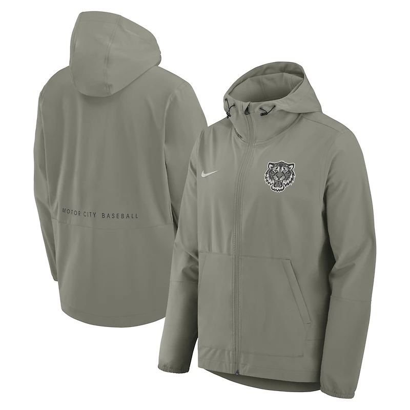 Veste à capuche zippée intégrale Nike Detroit Tigers Unlimited, couleur olive, pour homme
