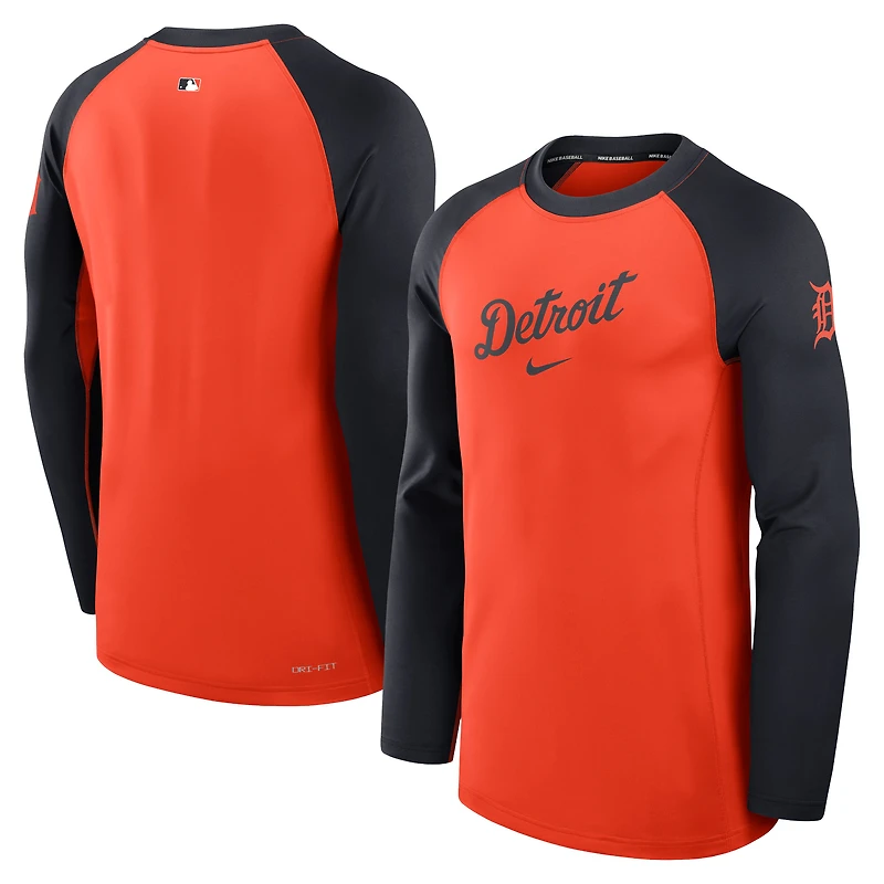 T-shirt à manches longues Nike Orange/Marine Detroit Tigers Authentic Collection Game Time Raglan Performance pour homme