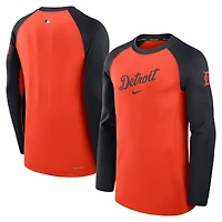 T-shirt à manches longues Nike Orange/Marine Detroit Tigers Authentic Collection Game Time Raglan Performance pour homme