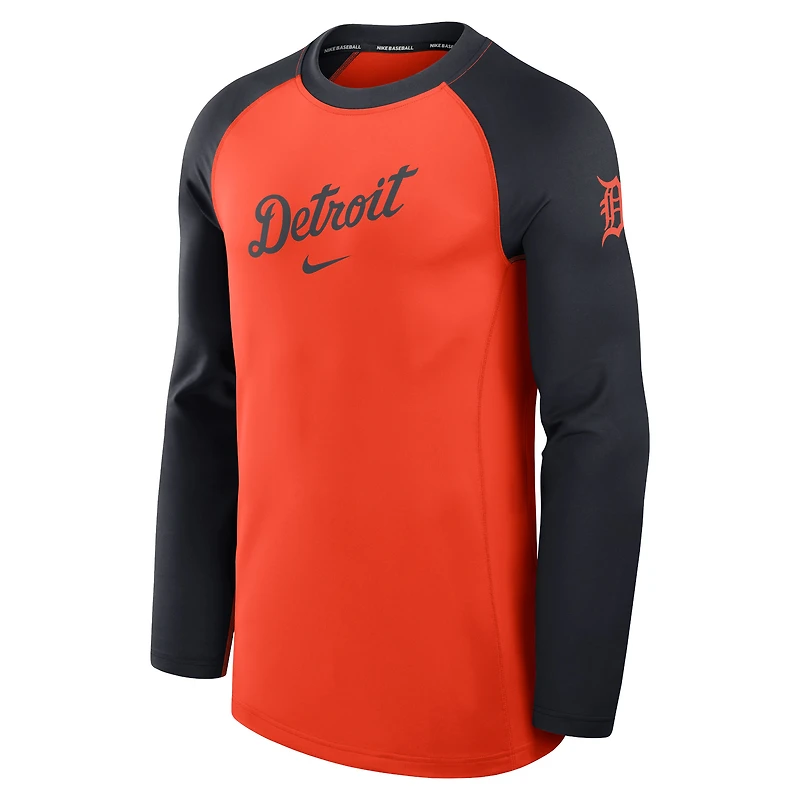 Men's Nike Orange/Navy Detroit Tigers Authentic Collection Game Time Raglan Performance Long Sleeve T-Shirt