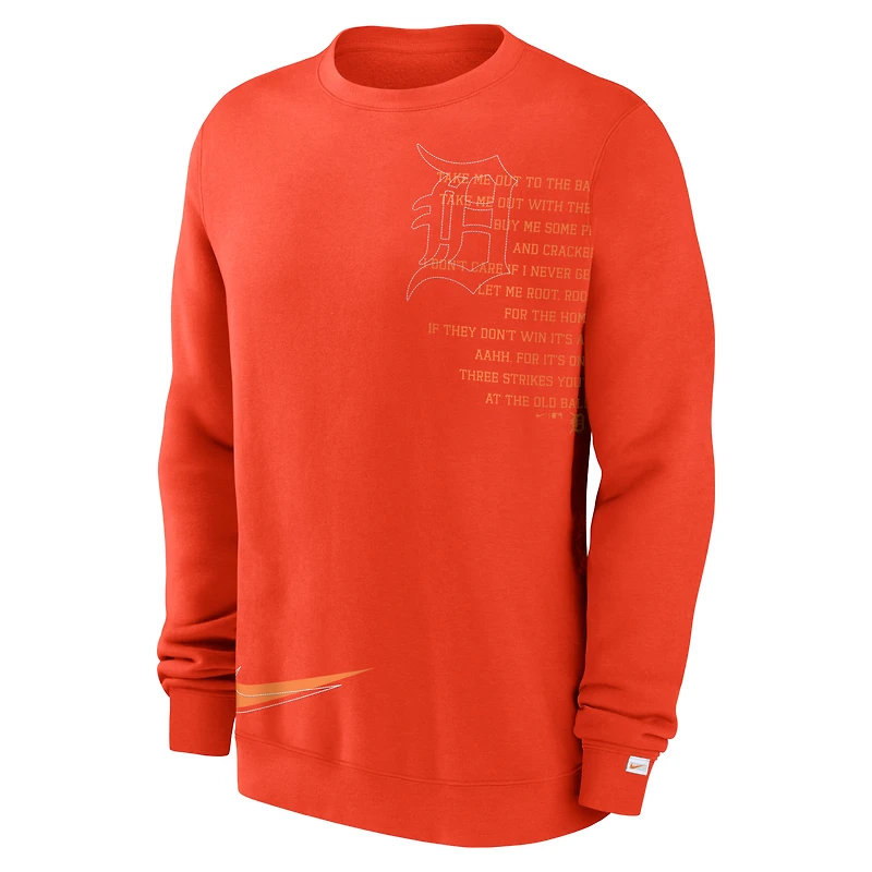Sweat-shirt à enfiler Nike Detroit Tigers Statement Ball Game Fleece orange pour homme