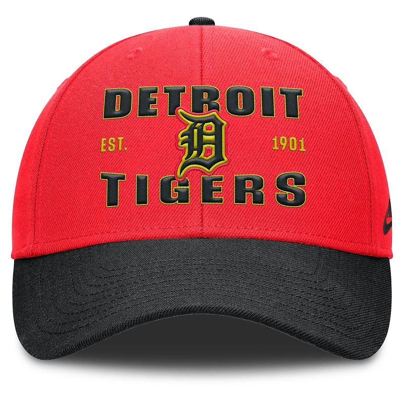 Casquette ajustable Nike Rise Neon Performance pour homme, rouge/noir, Detroit Tigers