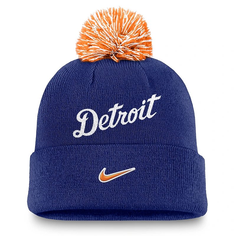 Men's Nike  Royal Detroit Tigers Peak Cuffed Knit Hat with Pom