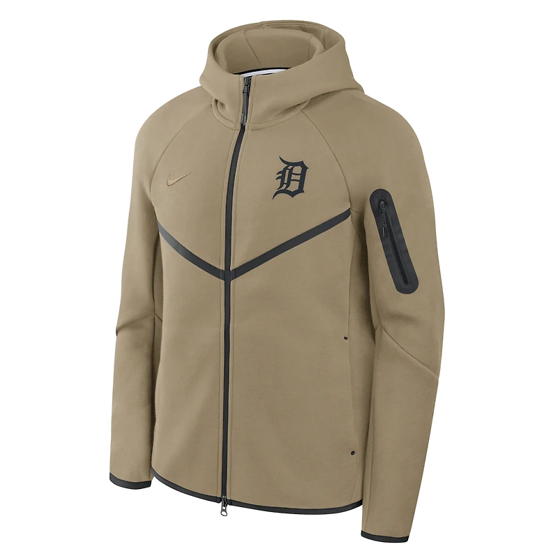 Sweat à capuche zippé Nike Detroit Tigers Tech Fleece raglan pour homme, couleur beige.