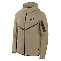 Sweat à capuche zippé Nike Detroit Tigers Tech Fleece raglan pour homme, couleur beige.