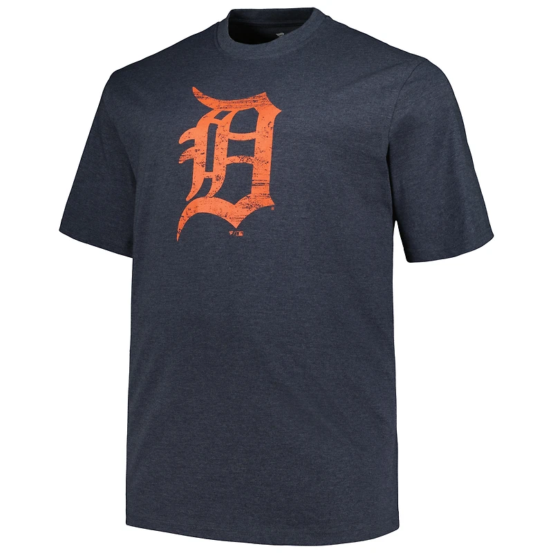T-shirt pour hommes Profile Heather Navy Detroit Tigers Big & Tall avec logo vieilli