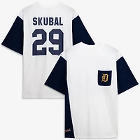 Profil masculin Tarik Skubal T-shirt blanc/marine Detroit Tigers grandes tailles avec nom et numéro du joueur