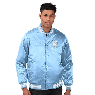 Men's Starter Light Blue Detroit Tigers Locker Room Satin Full-Snap Varsity Jacket