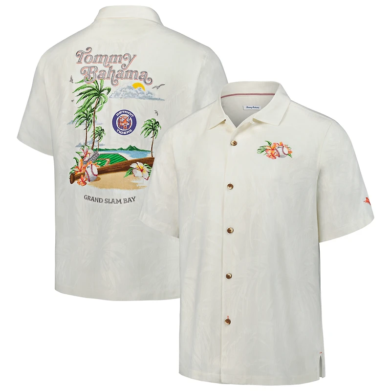 Chemise boutonnée en soie Tommy Bahama Cream Detroit Tigers Cooperstown Collection Grand Slam Bay Camp pour homme