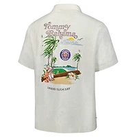 Chemise boutonnée en soie Tommy Bahama Cream Detroit Tigers Cooperstown Collection Grand Slam Bay Camp pour homme