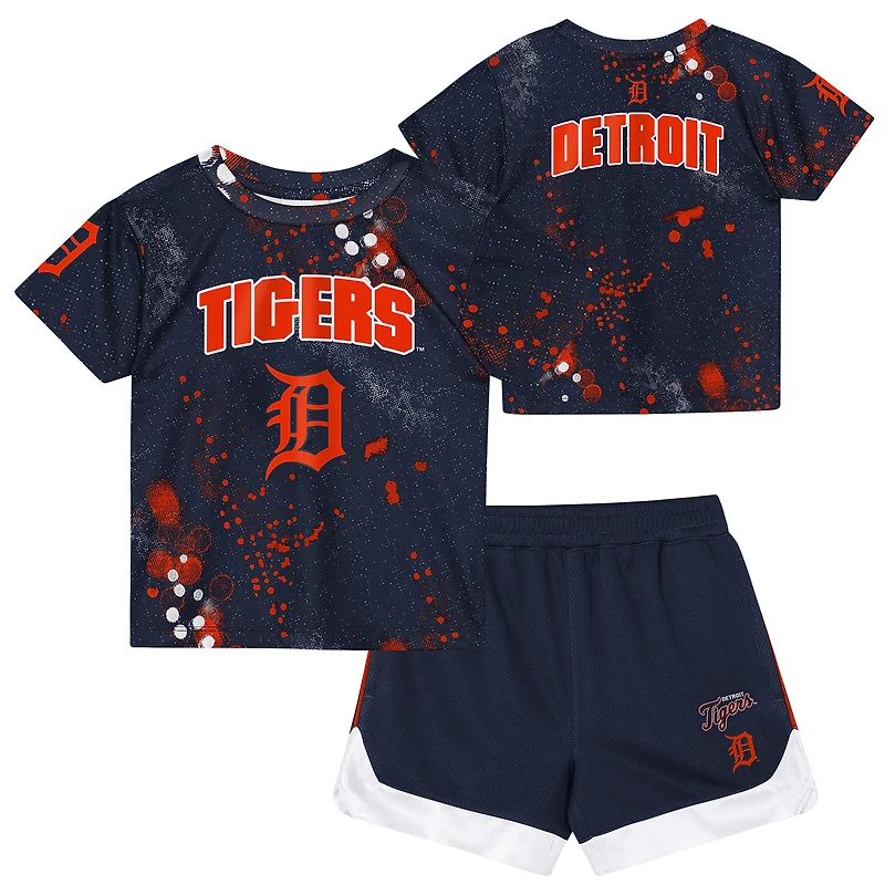 Ensemble T-shirt et short Outerstuff bleu marine Detroit Tigers pour enfants d'âge préscolaire