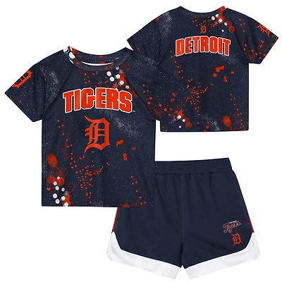 Ensemble T-shirt et short Outerstuff bleu marine Detroit Tigers pour enfants d'âge préscolaire