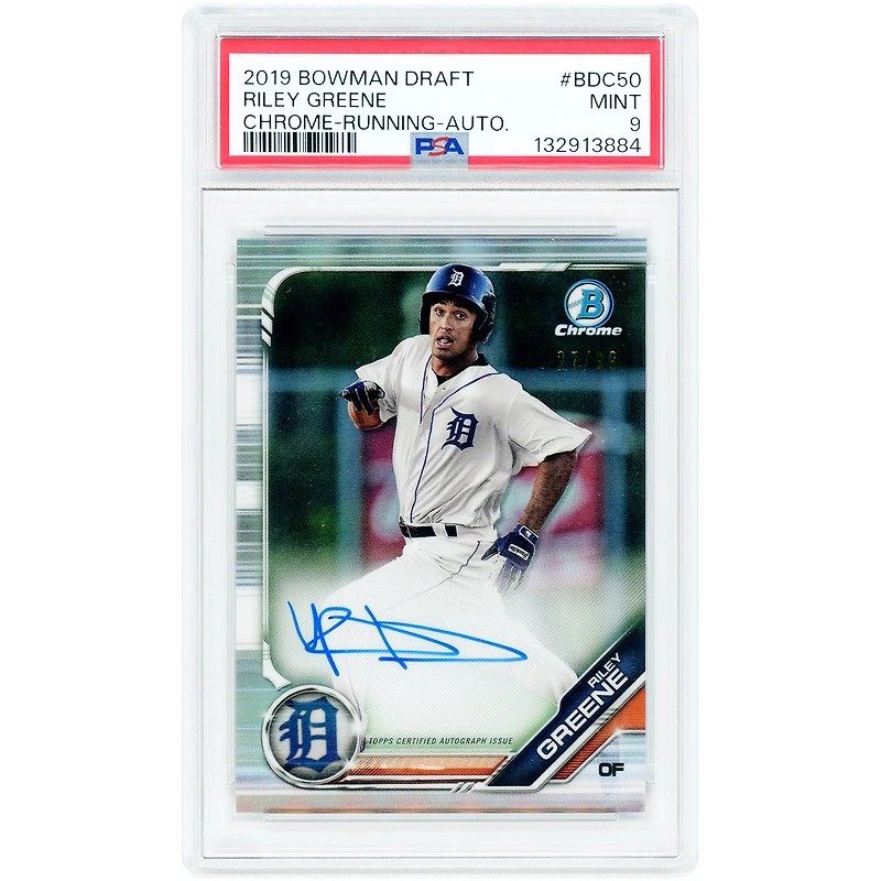 Carte autographiée de Riley Greene (Detroit Tigers) - Bowman Draft Chrome 2019 #BDC-50 #27/99 - Authentifiée PSA 9