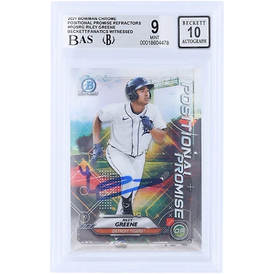 Riley Greene Detroit Tigers Autographed 2021 Topps Bowman Chrome Positional Promise #POS-RG Beckett Fanatics Witnessed Authenticated 9/10 Card