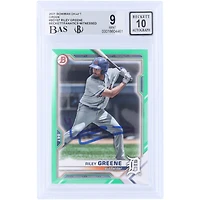 Carte autographiée de Riley Greene (Detroit Tigers) 2021 Topps Bowman Draft Green #BD-107 #/99, authentifiée par Beckett Fanatics Witnessed (note 9/10).
